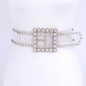 BNWT Plus Size Crystal Rhinestone Square Buckle Cleared Transparent Fashion Belt